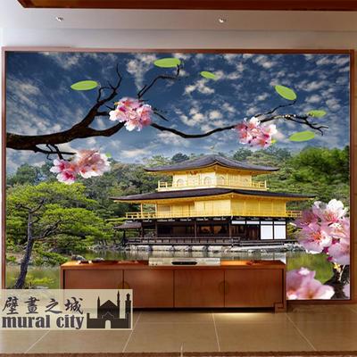 日本部屋京都樱花墙纸金阁寺壁纸酒店餐厅大型壁画电视沙发背景墙