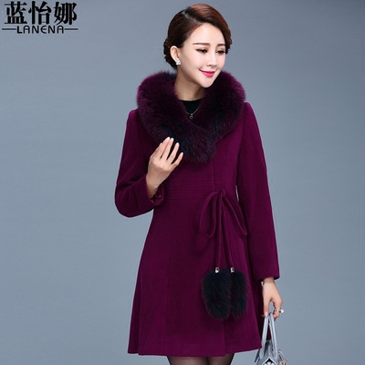 2015冬装新款女装狐狸毛领羊毛大衣女高端中长款时尚韩版毛呢外套