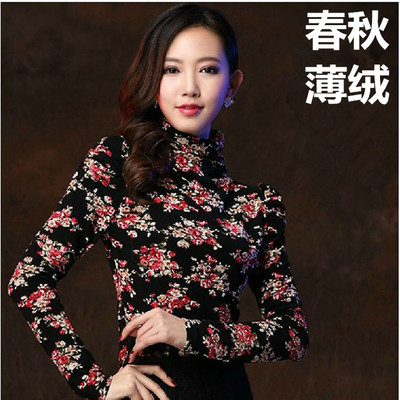 2016春装新款韩版大码女装加绒保暖高领打底衫上衣长袖女士t恤