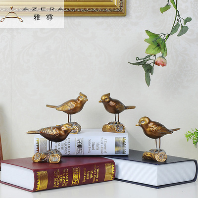 美式乡村复古小鸟摆件装饰品结婚生日礼物书房书柜卧室房间工艺品
