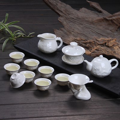 瓷牌茗德化白玉瓷浮雕龙陶瓷功夫茶具套装茶壶茶杯茶具礼品纯白色