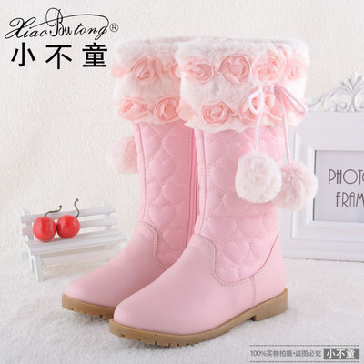 女童公主靴2015儿童纯色中筒靴子大童黑色冬靴韩版小孩子粉色靴子