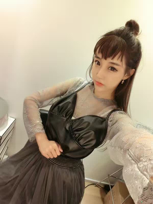 韩国2016年秋冬新品蕾丝长袖内搭吊带抹胸上衣两件套套装 时尚套