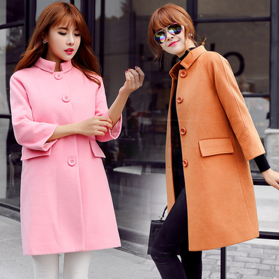 2015新款唯品会蘑菇街潮韩版女装欧洲站宽松显瘦大码毛呢大衣外套