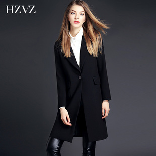 HZVZ2016春秋季新款简约大码修身休闲小西装外套女西服风衣中长款