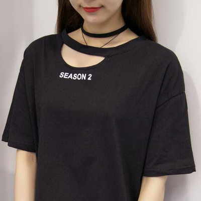 韩版半袖纯色上衣宽松显瘦印花字母镂空短袖T恤女夏装2016新款潮