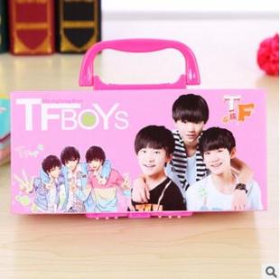包邮TFBOYS三层密码锁文具盒韩国时尚笔袋学生女孩多功能铅笔盒