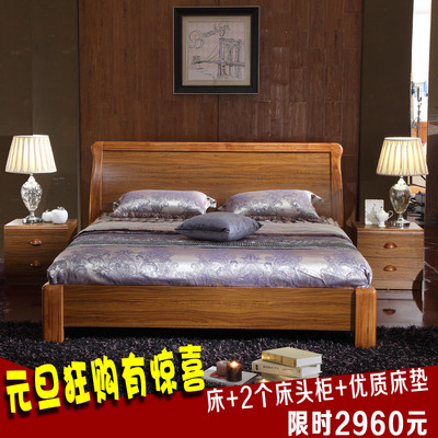 现代中式实木床 1.2米单人床1.5米橡木婚床1.8米卧室家具 双人床