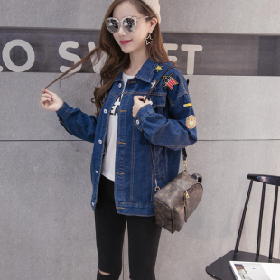 秋季新款2016韩版单排扣刺绣牛仔短外套女装蝴蝶图案长袖薄上衣
