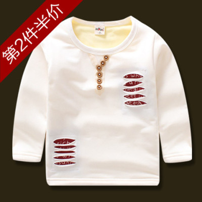 韩版男童套头长袖加厚加绒打底衫冬季宝宝保暖外套纯棉童装卫衣