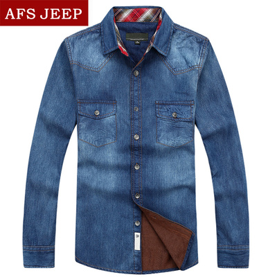 Afs Jeep/战地吉普男士长袖加绒牛仔衬衫