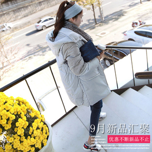 韩国新款白鸭绒2015新款韩版羽绒服女中长款连帽宽松舒适保暖时尚