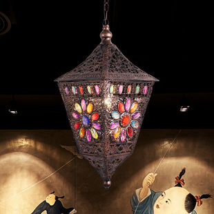 画圈圈北欧复古鸟笼铁艺创意吊灯loft酒吧台客厅西餐厅八角过道灯