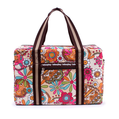 新款复古手提袋旅行包简约休闲行李包尼龙印花布包衣物收纳差旅包
