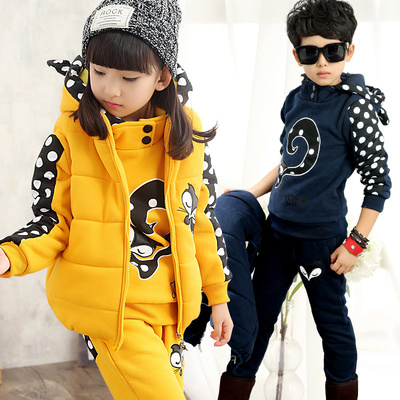 女童男童卫衣三件套2015冬季新款冬装儿童秋装套装加厚中大童童装