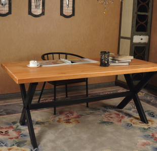 新简约实木餐桌 现代铁艺餐桌 复古实木桌 实木办公桌 路易斯家具