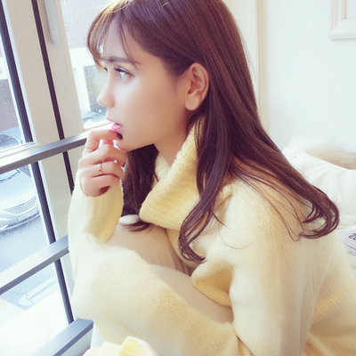 韩国代购2015秋冬装韩版纯色貂绒长袖短款高领毛衣女套头宽松加厚