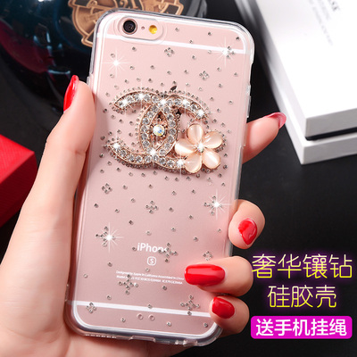 苹果6s手机壳超薄水钻 4.7iPhone6 plus透明硅胶套5.5镶钻日韩 女