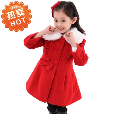 韩版 2015新款童装 毛呢大衣 长袖 女童木耳边 呢子外套