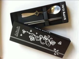 创意 黑色礼盒 镂空心形柄叉筷套装 筷子勺子