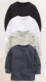 英国NEXT 男童男宝宝黑白灰纯棉上衣体恤长袖T恤 基本款打底衫4件