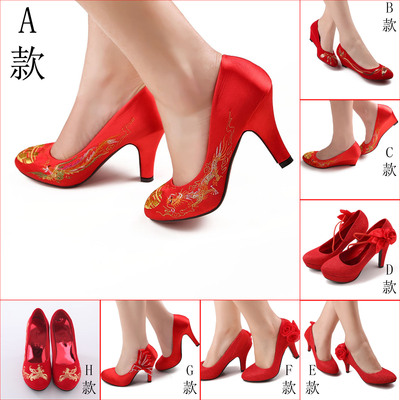 中式新娘结婚婚鞋 红色婚鞋 婚礼配套女鞋