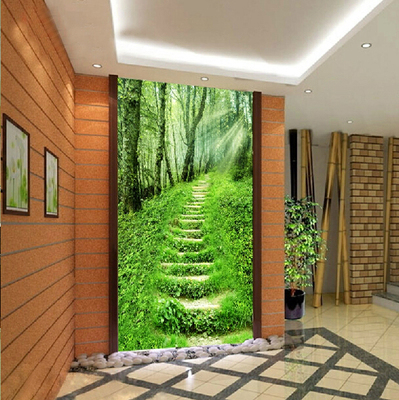 3D立体壁画竖版玄关过道走廊背景墙纸壁纸画田园自然风景延伸空间