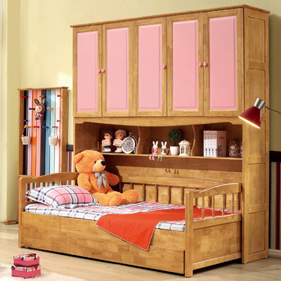 儿童全实木衣柜床男女孩双层床高低子母床组合床上下多功能床包邮