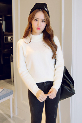 2015秋冬新款韩版甜美白色套头毛衣长袖白搭打底衫修身显瘦100803