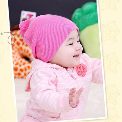 秋冬季韩国男女宝宝针织棉毛线帽婴幼儿童套头新生儿纯色帽子