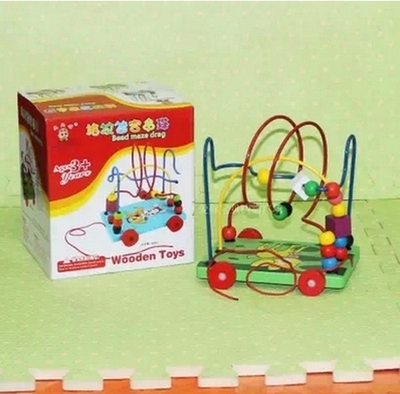 光头娃拖拉迷宫串珠儿童益智木制玩具逻辑绕桩颜色形状特价包邮