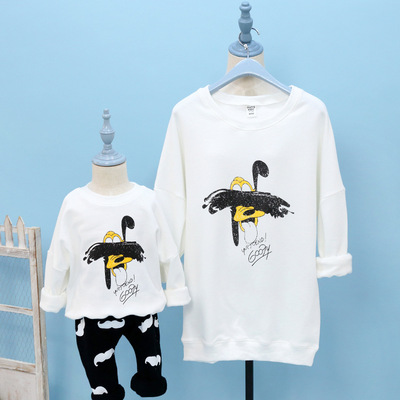 suzyskids韩国设计卡通涂鸦亲子装休闲卫衣纯棉经典印花童装卫衣