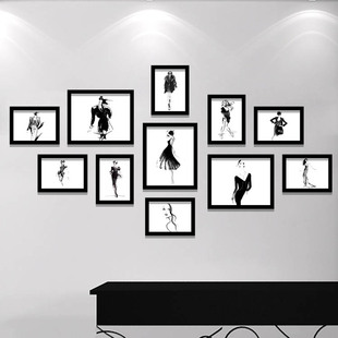 服装店装饰画有框时装画黑白人物时尚个性艺术壁画挂画实木照片墙