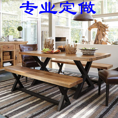 定做实木桌子美式复古实木餐桌铁艺做旧餐桌椅组合咖啡桌休闲桌