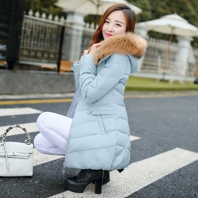 2015冬装新款韩版羽绒服修身显瘦收腰外套女中长款真毛领加厚衣服