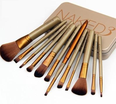 热卖NAKED3代 12支化妆刷彩妆眼影刷套装 金色便携式铁盒套刷全套