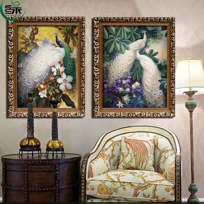 绿牌 现代装饰画 欧式客厅油画沙发背景墙挂画卧室玄关壁画孔雀