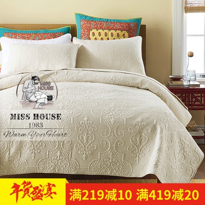 经典美式提花纯棉绗缝被床盖三件套空调被欧式床罩床单四季可用