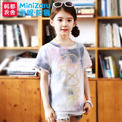 韩都衣舍米妮哈鲁童装中大女童圆领T恤2015夏装新款韩版儿童短袖