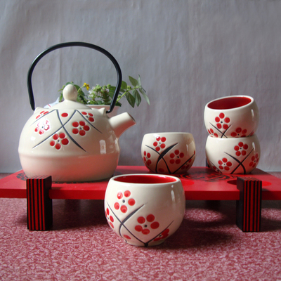 日式和风陶瓷功夫茶具红色套装喜庆创意茶杯茶壶结婚庆礼品包邮