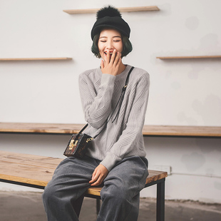 2015秋冬新款韩版女装圆领套头毛衣短裤宽松大码保暖针织衫打底衫