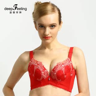 迪普菲琳聚拢文胸上薄下厚模杯红色性感小胸调整型收副乳内衣胸罩