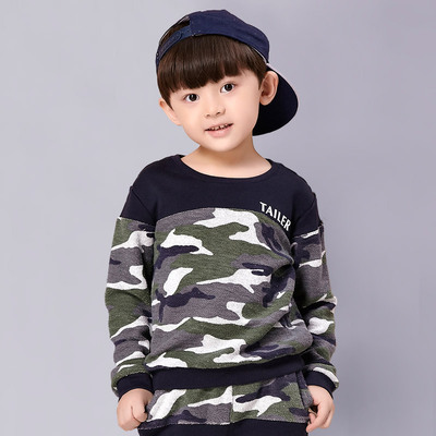 休闲儿童套装 2015韩版迷彩中大童套装卫衣 新款儿童中大童两件套