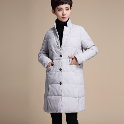 例秀2015冬韩版简约大方修身中长款西装领单排扣棉衣外套女51127