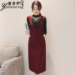 2016秋冬季新款女装韩版毛呢连衣裙两件套中长款时尚显瘦套装裙潮