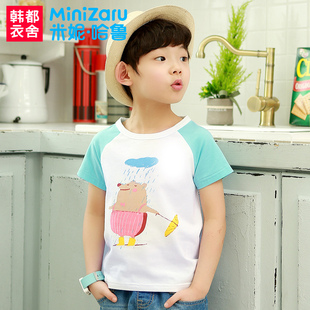 米妮哈鲁童装夏季中大男童短袖T恤韩版2015新款儿童时尚卡通图T恤