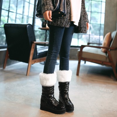 冬季新款欧美舒适休闲人造短绒毛女靴后跟高: 高跟(5-8cm)