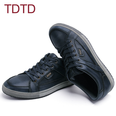 TDTD男休闲皮鞋真皮男鞋平底做旧牛皮时尚百搭圆头系带运动板鞋潮