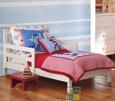 简约美式白色田园实木带护栏儿童床单人床定制上海杭州全实木家具
