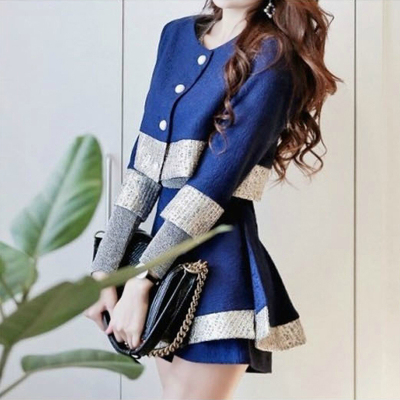 2015秋季新款韩版大码修身小香风连衣裙女装显瘦两件套装裙子外套